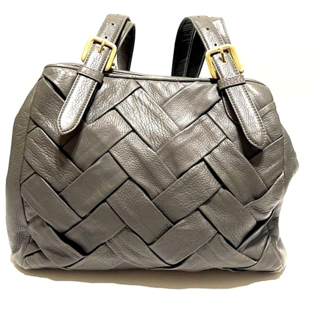 Cole Haan Woman Grey Basket Weave Pattern Shoulder Purse